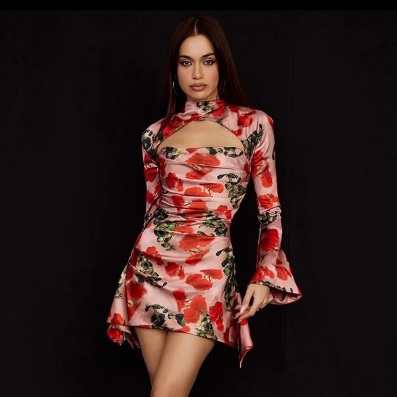 House of CB Dresses & Skirts - HOUSE OF CB 'Toira' Rose Print Draped Corset Dress /Size S-US 4-6…